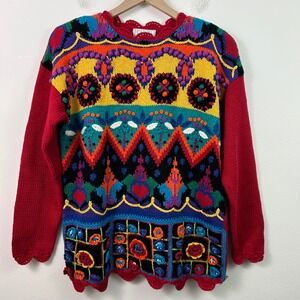 Vintage Womens Casual Corner Knit Sweater 1993 Embroidered Multicolor Size M
